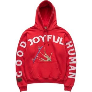 YEMA Good Joyful Human Red Skateboard Giraffe Hoodie Med Graphic Deadstock zz50